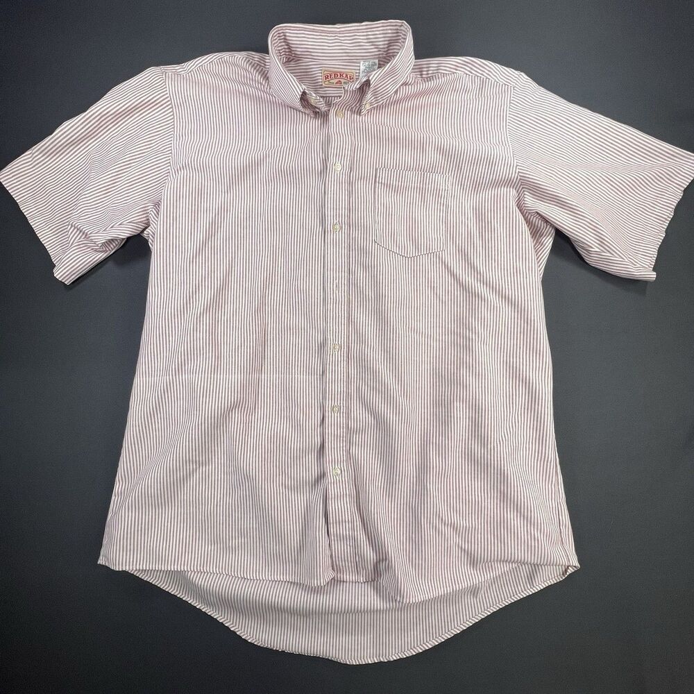 Red Kap Short Sleeve Button Up Collared Shirt Striped Work Shirt Size 18 1/2 SSL